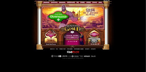 Page d'accueil du casino en ligne Aladdin's Gold