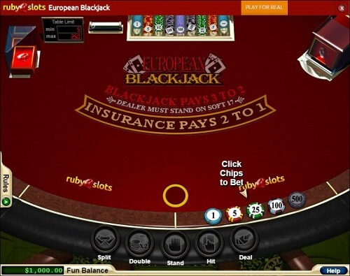 Capture d'écran de Ruby Slots Casino European Blackjack